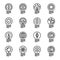 Lightbulb thin line icon set. Editable stroke. Vector illustrati