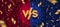 Lightbulbs letters versus logo, golden confetti on red and blue curtain background. VS logo for games, battle, performance, show,