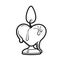 Lighted candle in the shape of a heart on a candlestick outlined for coloring page on white