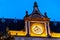 The lighted clock of Cercle CitÃ© Luxembourg at night