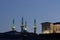 Lighted domes of Kul Sharif Mosque in the evening in Kazan Russia