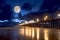 Lighted ocean pier nighttime