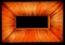 Lighted Orange Curtains draped in a rectangular pattern with black background.