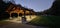 Lighted park shelter at dusk in Stewart lake county park Mount Horeb wisconsin