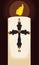 Lighted Paschal candle over dark background in cartoon style, Vector illustration
