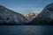 Lighted snowy mountain thaneller with lake plansee