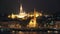 Lighted Szechenyi bridge and royal palace on Buda hill Budapest footage - Chain Bridge located in Hungarian capital of