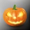 Lighten Jack O Lantern glowing halloween realistic smile face pumpkin with candle light inside. Scary expression. EPS 10