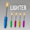 Lighter Vector. Corporate Light Accessory. 3D Realistic Lighter Icon. Classic Long Tool. Illustration