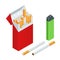 Lighters, cigarettes pack, cigarette . Flat 3d vector isometric illustration