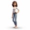 Lighthearted 3d Animated Girl In Jeans With Brown Hair