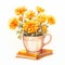 Lighthearted Children Book Drawing Of Marigold In A Cup