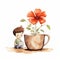 Lighthearted Children Book Drawing Of Petunia And Clay In A Cup