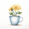 Lighthearted Children Book Illustration Two Yellow Flowers In A Cup