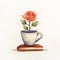 Lighthearted Watercolor Rose In Cup: Storybook Illustration