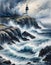 Lighthouse against Stormy Sea