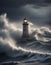 Lighthouse against Stormy Sea