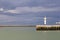 Lighthouse against stormy sky in Ostend, Belgium