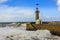 Lighthouse battered by huge waves with helicopter on Portuguese Atlantic Ocean