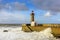 Lighthouse battered by huge waves on Portuguese Atlantic Ocean