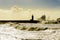 Lighthouse battered by huge waves on Portuguese Atlantic Ocean