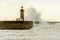 Lighthouse battered by huge waves on Portuguese Atlantic Ocean