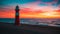 Lighthouse on the beach under the breathtaking colorful sky captured in Zeeland, Netherlands