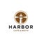 Lighthouse beacon searchlight harbor logo design in trendy linear line icon style for a cafe business and restaurant