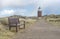 Lighthouse and bench on the Red Reef on the island of Sylt