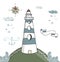Lighthouse blue ribbon anchor kompas lighthouse white beacon, windows pharos, screed, seamark snowflake snow cloud