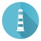 Lighthouse blue round flat design vector icon isolated on white background, navigation, sea illustration in eps 10