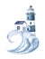 Lighthouse. Blue splashes of water