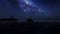 Lighthouse and boat at nighttime, amazing sky full of stars
