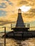 lighthouse in Burlington, Vermont harbor at sunset