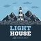 Lighthouse circle lettering blue and dark blue Vector illustration.