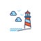 Lighthouse with Clounds and Seagulls vector concept colored icon