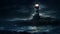 lighthouse on the coast at night. Generative AI