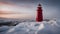 lighthouse on the coast A scary Cove lighthouse in a frozen tundra, with snow, ice,