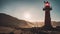 lighthouse on the coast A scary red light lighthouse in a post apocalyptic wasteland, with radioactive dust,