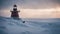 lighthouse on the coast of the sea A lighthouse in a frozen wasteland, where a deadly blizzard is raging.