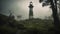 lighthouse at dusk A scary Cape Egmont lighthouse in a haunted swamp, with mist, vines,