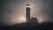 lighthouse at dusk A scary lighthouse in a foggy night, with a , a crow,