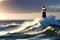 lighthouse on the edge of a rough sea with waves
