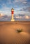 Lighthouse at El Fangar Beach at sunset, Catalonia