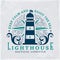 Lighthouse emblem. Vector nautical banner with grunge background.