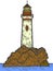 Lighthouse engraving vector illustration. Sketch scratch board color.