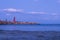 Lighthouse, evening twilight. Landscape with sea. Nature