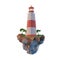 Lighthouse on a flying island. 3d low poly illustration Isolated on white background