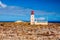 Lighthouse in Fortaleza de Sagres, Portugal, Europe on a cliff. This beautiful ancient architecture is used for navigation by