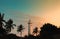 Lighthouse glowing in the evening sunset, Galle Dutch fort, Palm trees, and the cost scenic landscape photograph. Sri Lanka`s